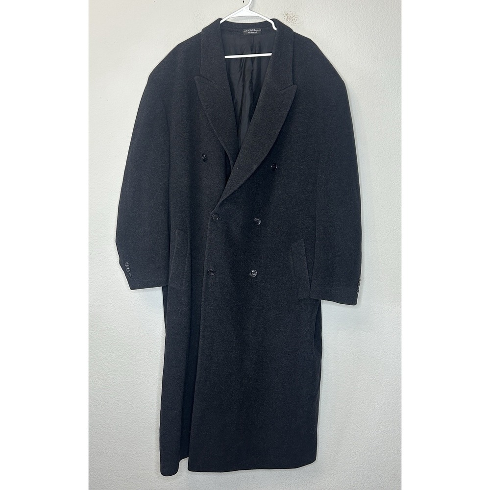 VTG Chaps Ralph Lauren Cashmere Wool Overcoat 52L 2XL Black Maxi Full Length 54"